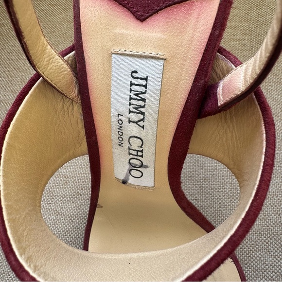JIMMY CHOO Size SAPHIE Burgundy Suede Crystal Heels Sandals Shoes EU 37 US 7 - Picture 15 of 15